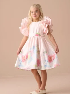 Angel & Rocket Pink 100% Cotton Border Print Emillie Tie Sash Dress