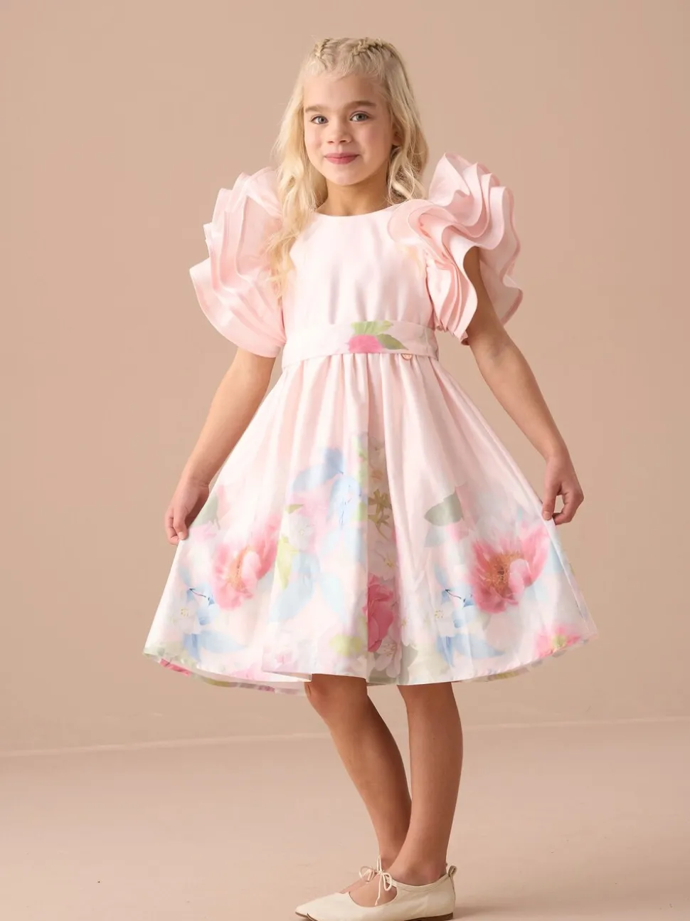 Angel & Rocket Pink 100% Cotton Border Print Emillie Tie Sash Dress