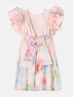 Angel & Rocket Pink 100% Cotton Border Print Emillie Tie Sash Dress