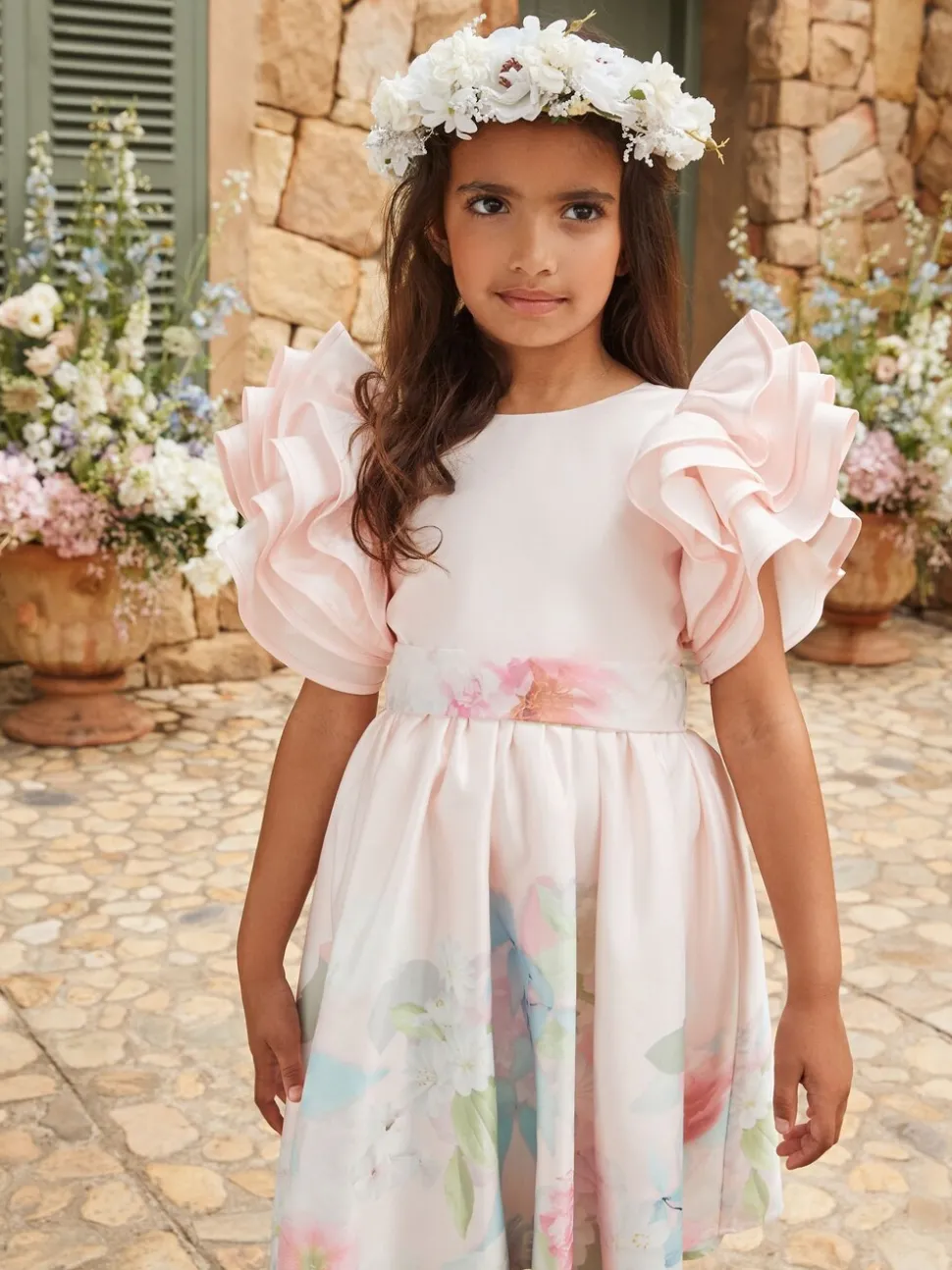 Angel & Rocket Pink 100% Cotton Border Print Emillie Tie Sash Dress