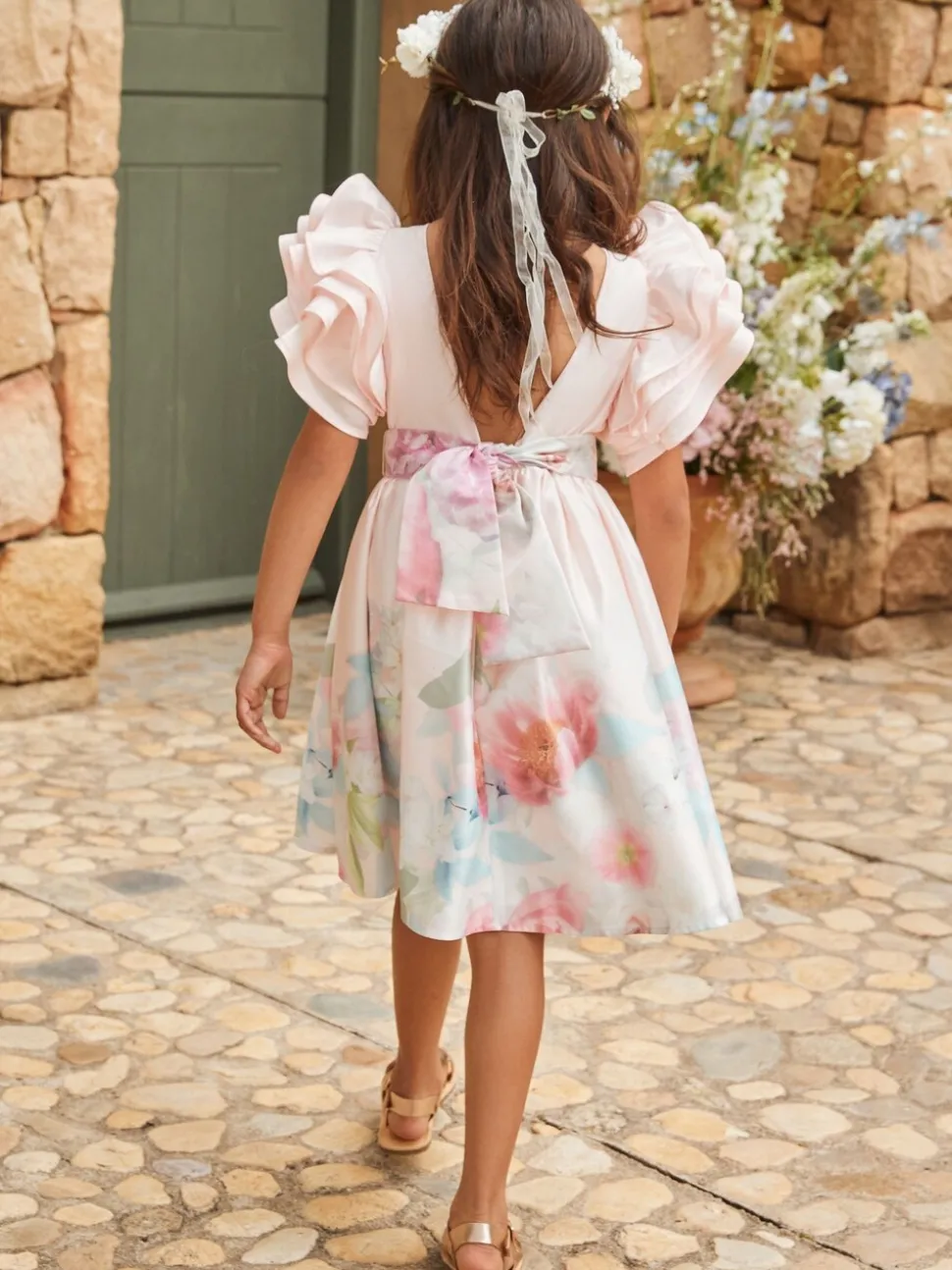 Angel & Rocket Pink 100% Cotton Border Print Emillie Tie Sash Dress