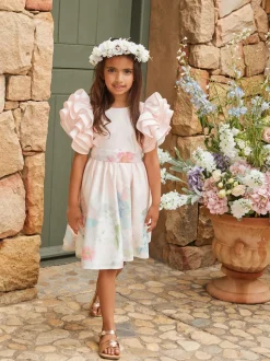 Angel & Rocket Pink 100% Cotton Border Print Emillie Tie Sash Dress