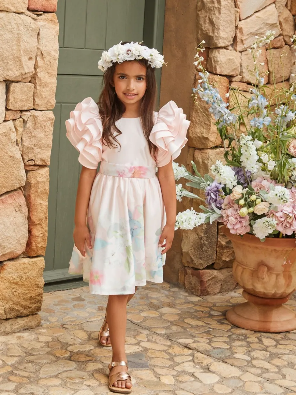 Angel & Rocket Pink 100% Cotton Border Print Emillie Tie Sash Dress
