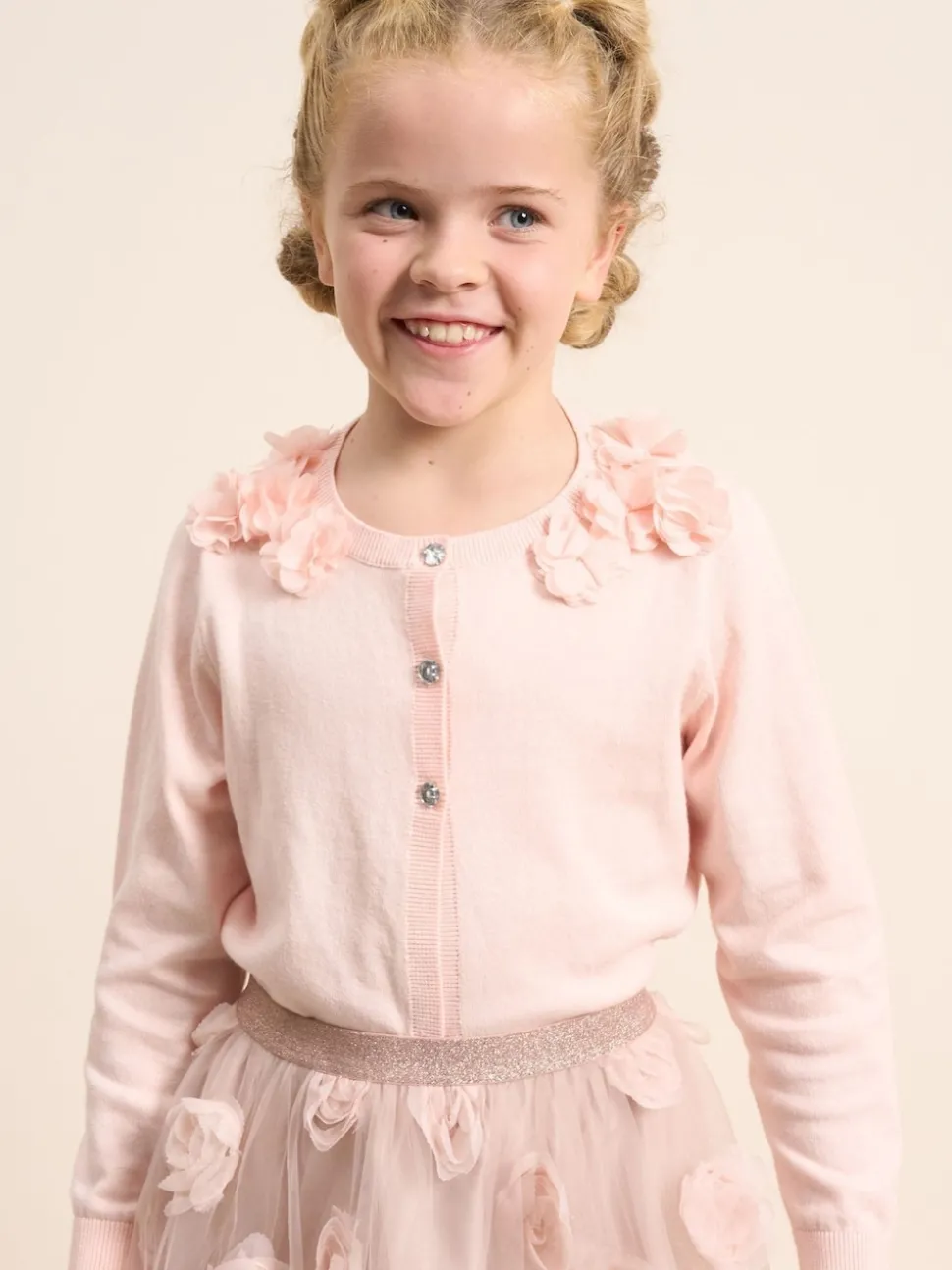 Angel & Rocket Pink 100% Cotton Flower Trim Cardigan
