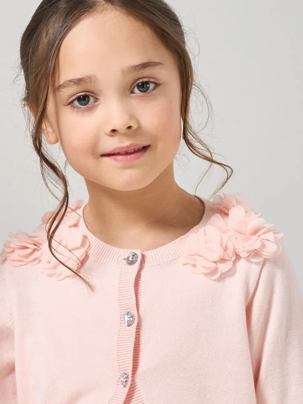 Angel & Rocket Pink 100% Cotton Flower Trim Cardigan