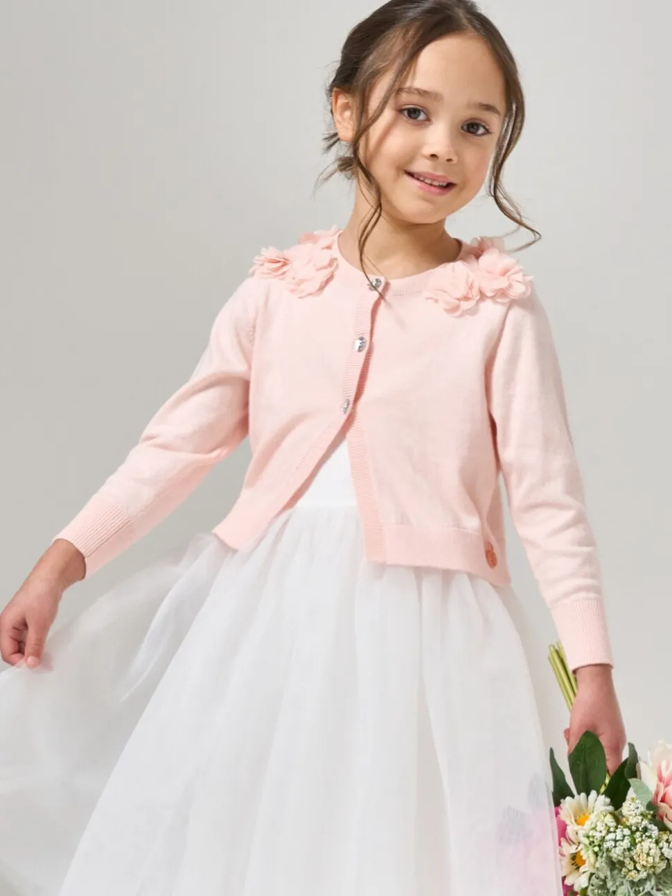 Angel & Rocket Pink 100% Cotton Flower Trim Cardigan