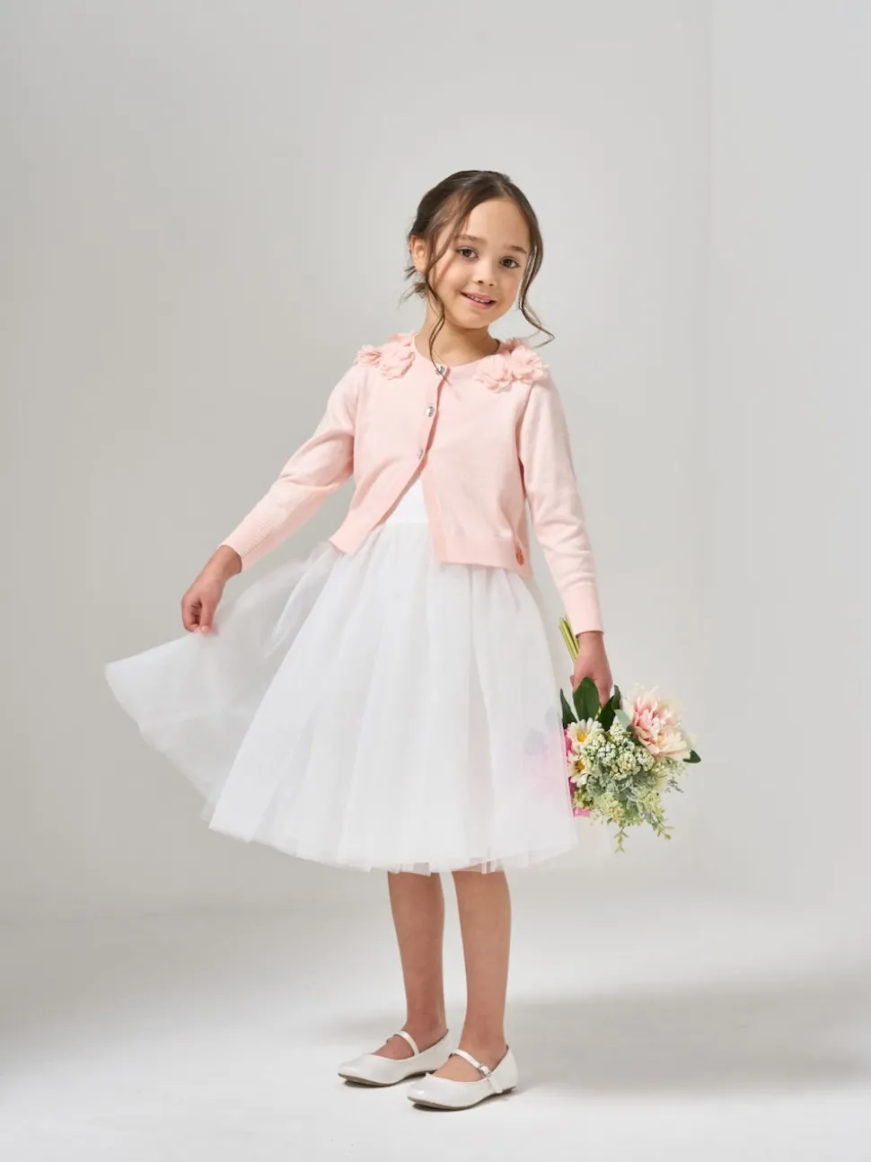 Angel & Rocket Pink 100% Cotton Flower Trim Cardigan