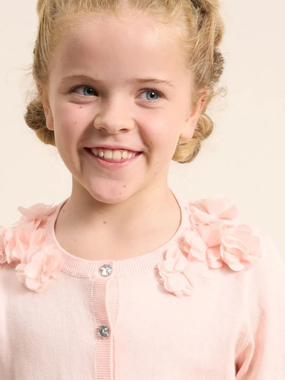 Angel & Rocket Pink 100% Cotton Flower Trim Cardigan