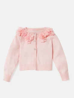 Angel & Rocket Pink 100% Cotton Flower Trim Cardigan