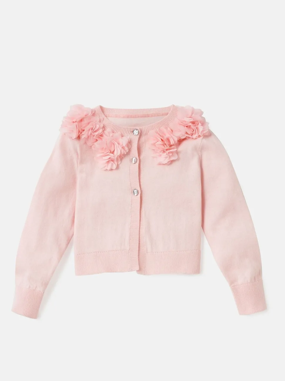 Angel & Rocket Pink 100% Cotton Flower Trim Cardigan