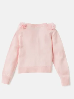 Angel & Rocket Pink 100% Cotton Flower Trim Cardigan