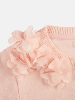 Angel & Rocket Pink 100% Cotton Flower Trim Cardigan