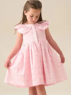 Angel & Rocket Pink Ellery Floral Stripe Petal Collar Dress
