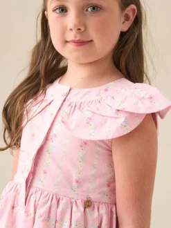 Angel & Rocket Pink Ellery Floral Stripe Petal Collar Dress