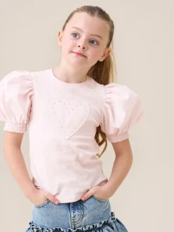 Angel & Rocket Pink Eve Ruffle Heart Puff Sleeve T-Shirt