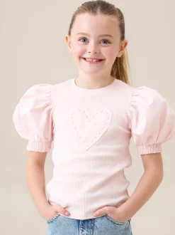 Angel & Rocket Pink Eve Ruffle Heart Puff Sleeve T-Shirt