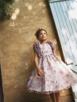 Angel & Rocket Pink Flora Ruffle Sleeve Organza Print Dress