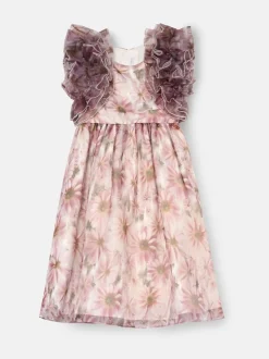Angel & Rocket Pink Flora Ruffle Sleeve Organza Print Dress