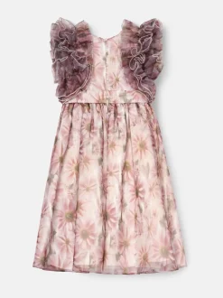 Angel & Rocket Pink Flora Ruffle Sleeve Organza Print Dress
