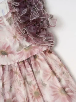 Angel & Rocket Pink Flora Ruffle Sleeve Organza Print Dress