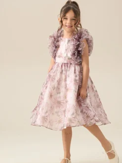 Angel & Rocket Pink Flora Ruffle Sleeve Organza Print Dress