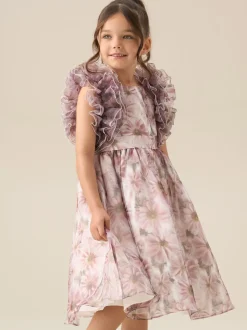 Angel & Rocket Pink Flora Ruffle Sleeve Organza Print Dress
