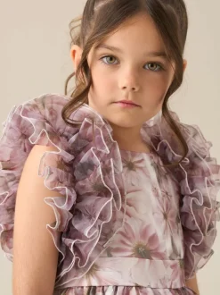 Angel & Rocket Pink Flora Ruffle Sleeve Organza Print Dress