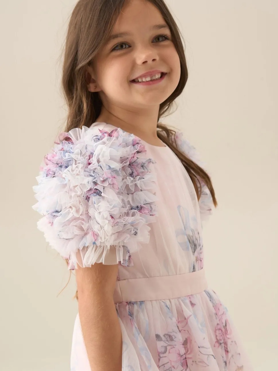 Angel & Rocket Pink Florence Blush Ruffle Sleeve Mesh Dress