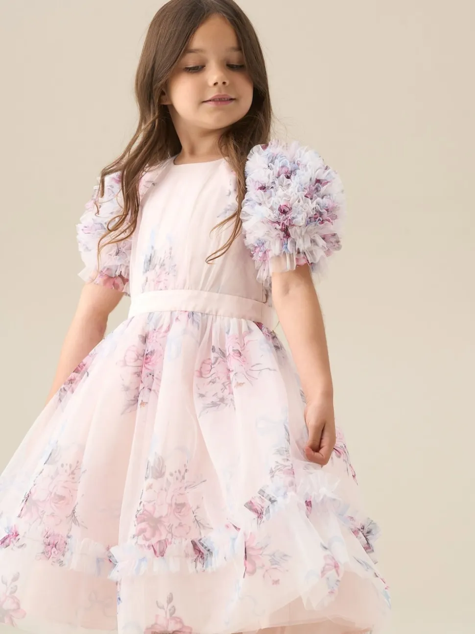Angel & Rocket Pink Florence Blush Ruffle Sleeve Mesh Dress