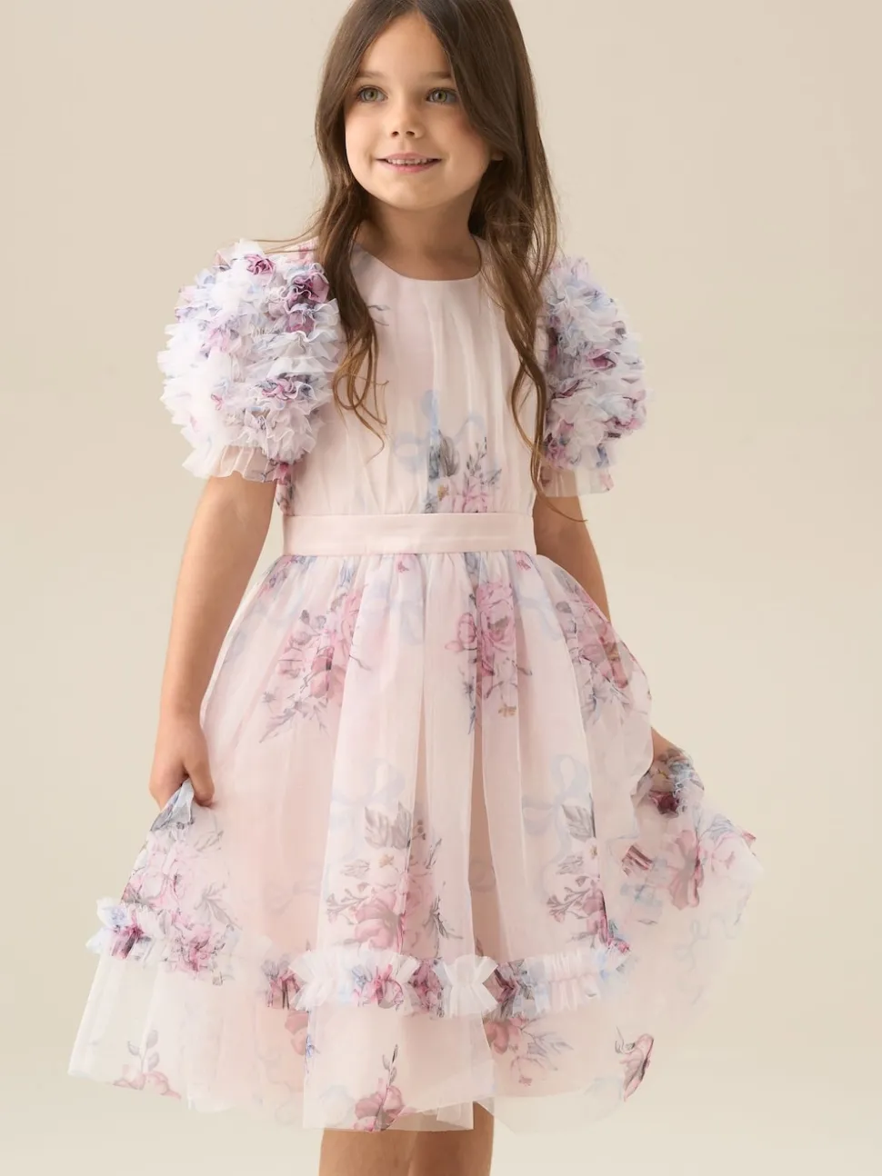 Angel & Rocket Pink Florence Blush Ruffle Sleeve Mesh Dress
