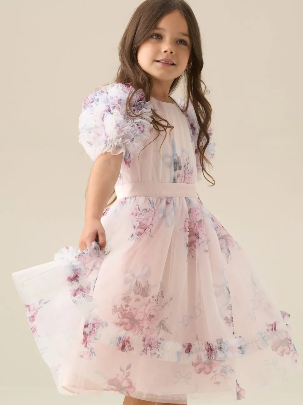 Angel & Rocket Pink Florence Blush Ruffle Sleeve Mesh Dress
