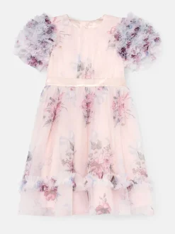 Angel & Rocket Pink Florence Blush Ruffle Sleeve Mesh Dress