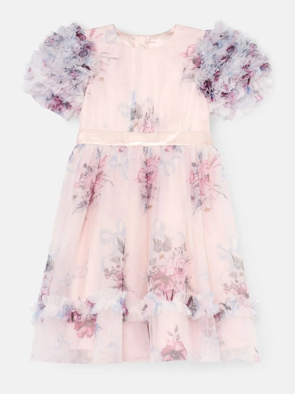 Angel & Rocket Pink Florence Blush Ruffle Sleeve Mesh Dress
