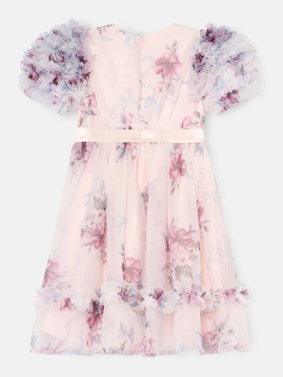 Angel & Rocket Pink Florence Blush Ruffle Sleeve Mesh Dress