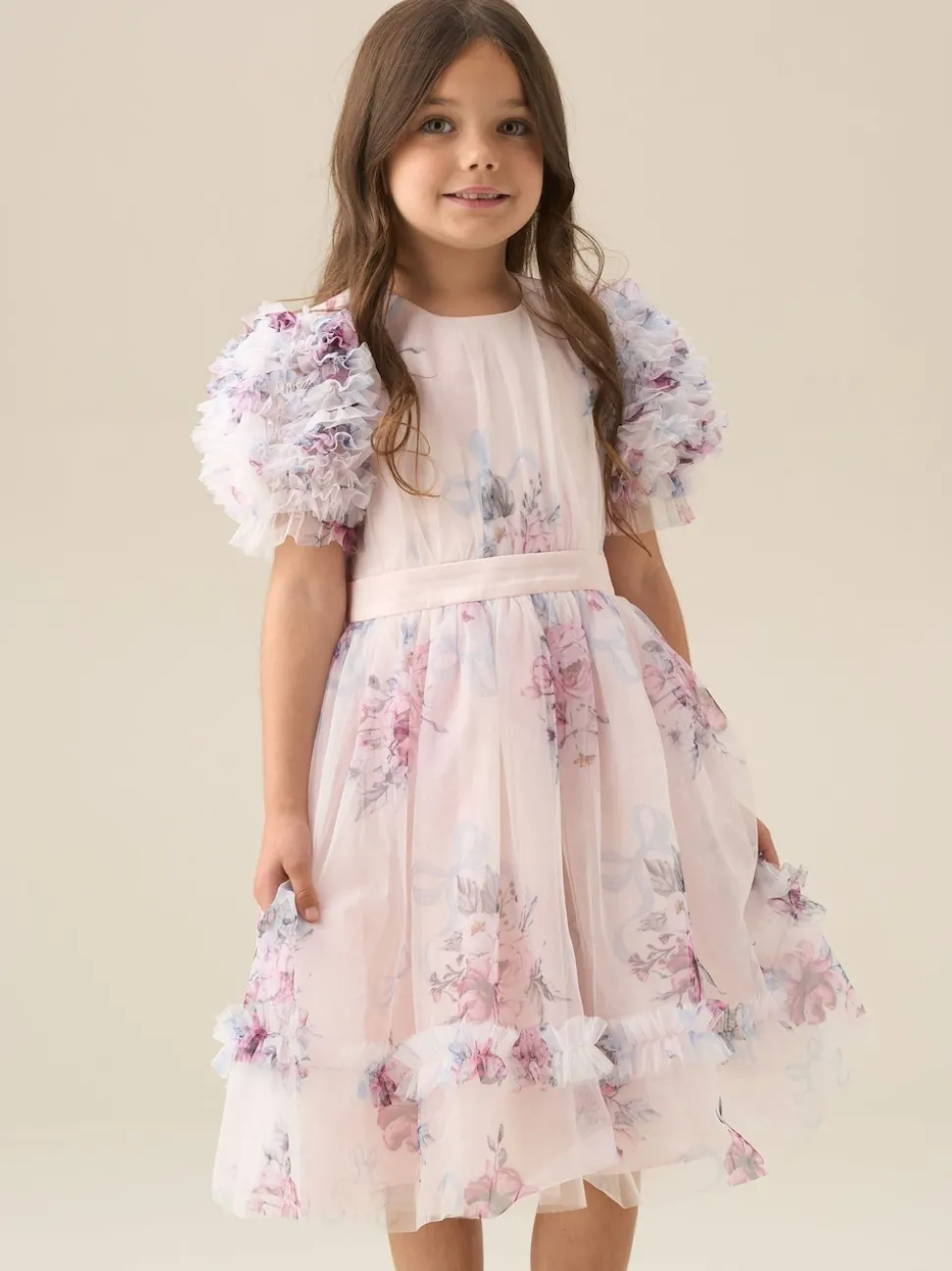 Angel & Rocket Pink Florence Blush Ruffle Sleeve Mesh Dress