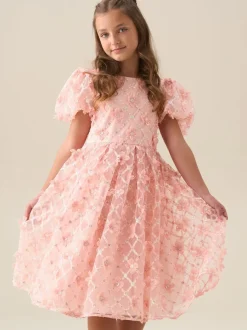 Angel & Rocket Pink Francine Embellished Puff Sleeve Dress