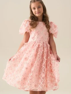 Angel & Rocket Pink Francine Embellished Puff Sleeve Dress
