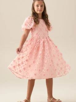 Angel & Rocket Pink Francine Embellished Puff Sleeve Dress