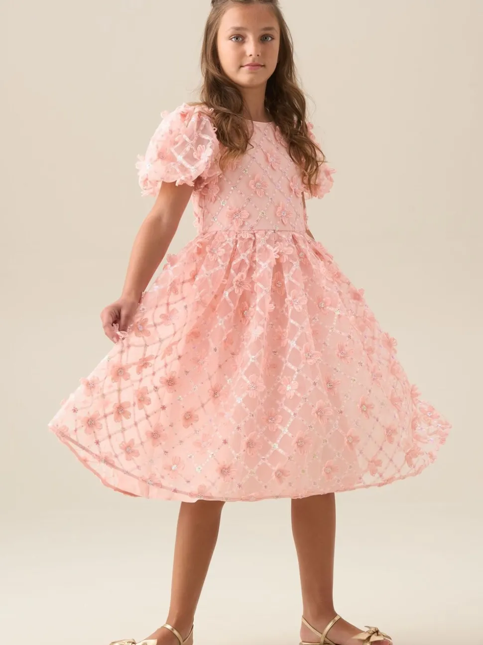 Angel & Rocket Pink Francine Embellished Puff Sleeve Dress