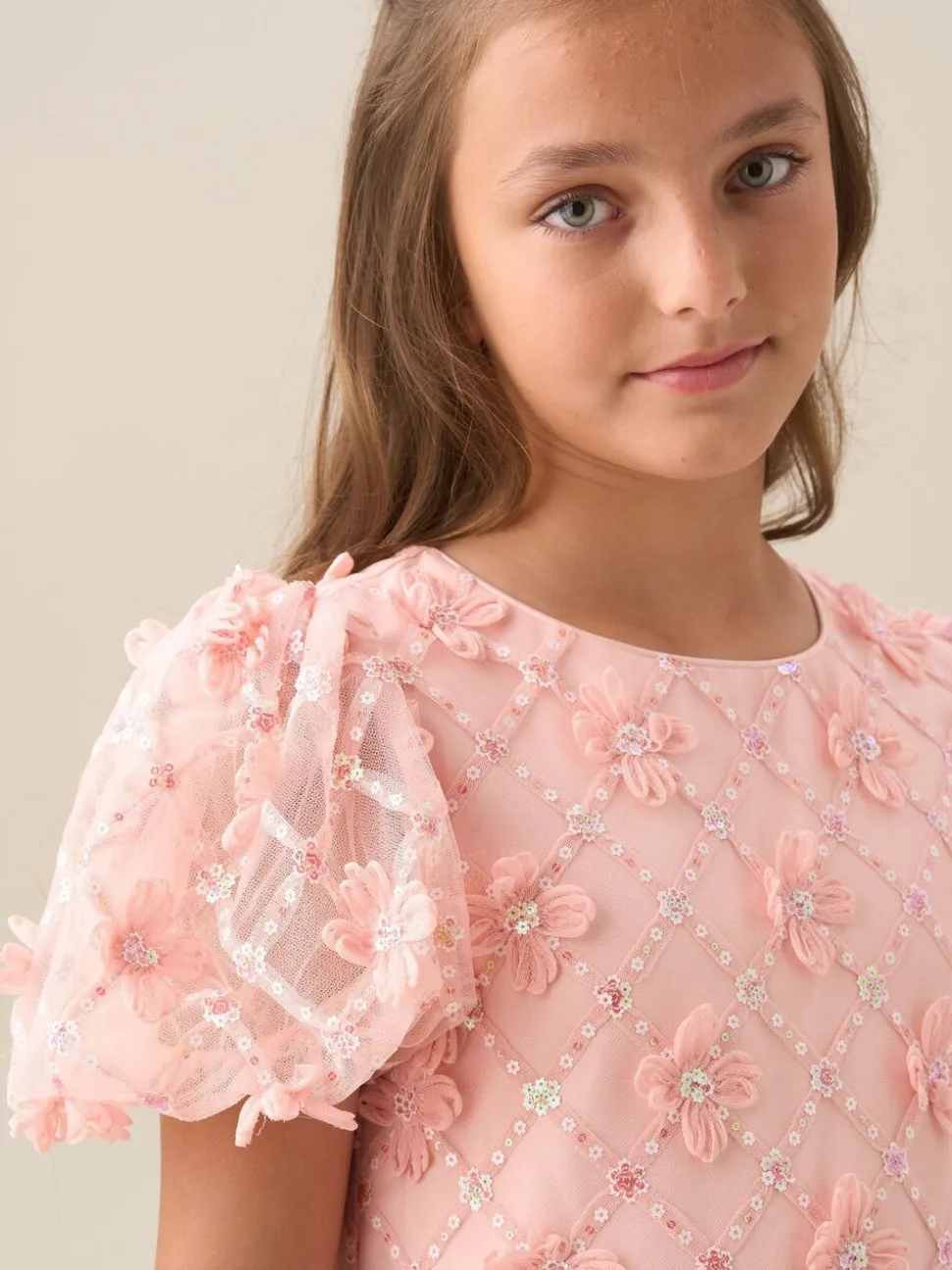 Angel & Rocket Pink Francine Embellished Puff Sleeve Dress
