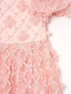 Angel & Rocket Pink Francine Embellished Puff Sleeve Dress