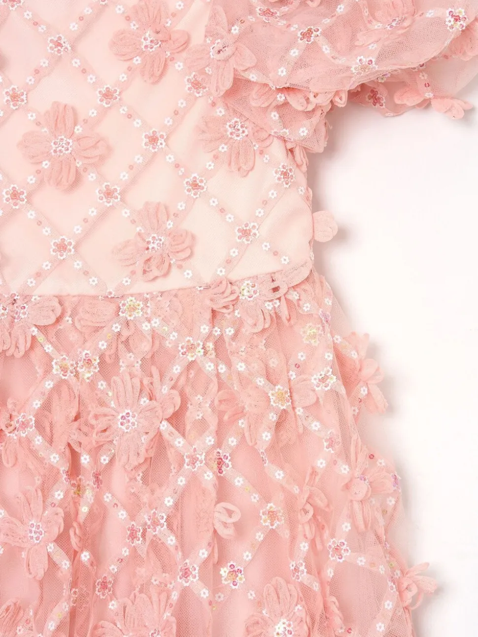 Angel & Rocket Pink Francine Embellished Puff Sleeve Dress