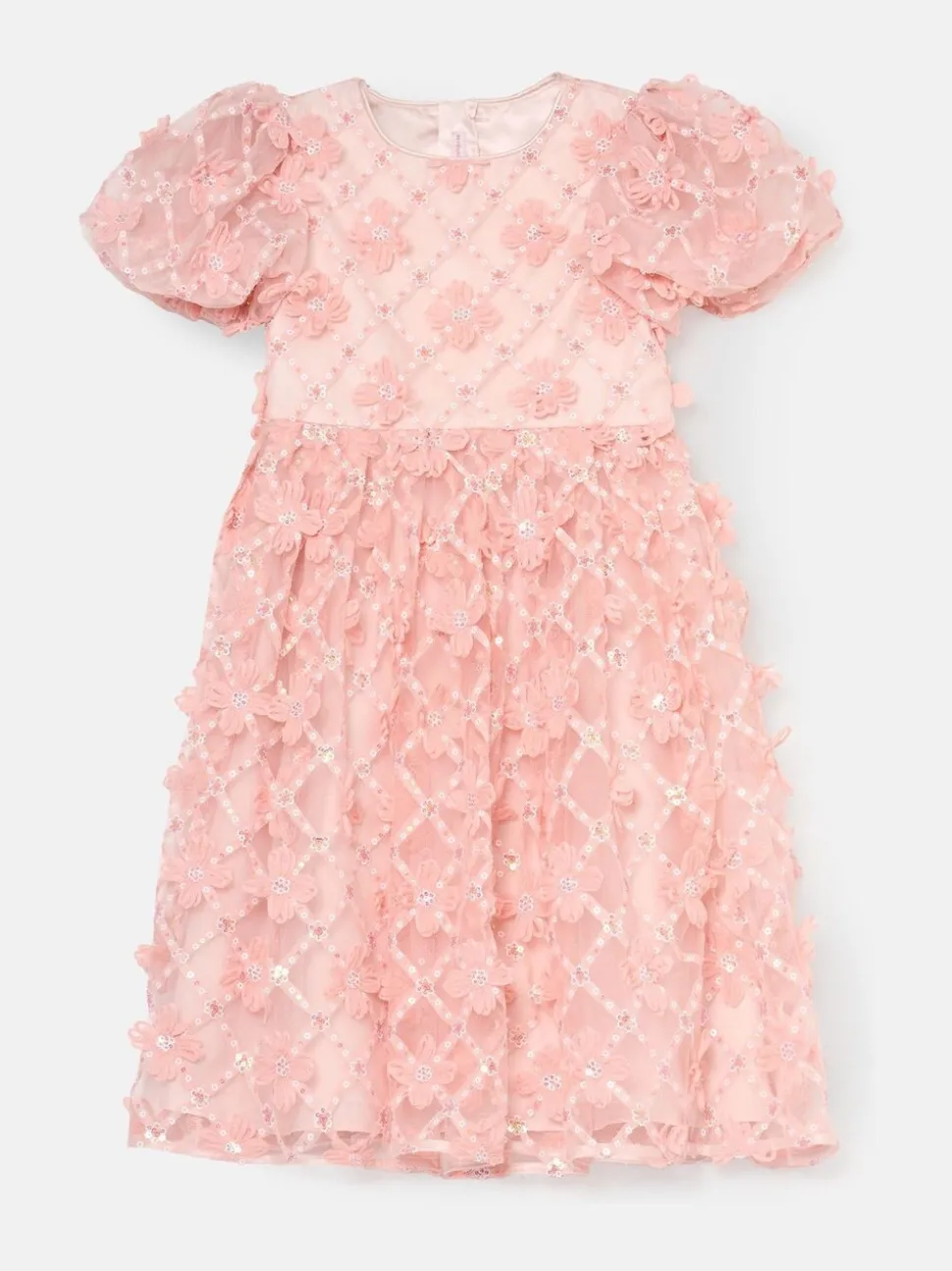 Angel & Rocket Pink Francine Embellished Puff Sleeve Dress