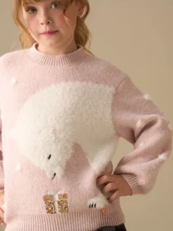 Angel & Rocket Pink Izzy Polar Bear Knitted Jumper