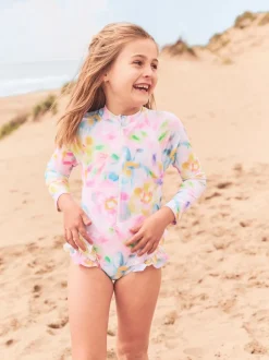 Angel & Rocket Pink Jodie Sunsafe Print Long Sleeved Swimsuit
