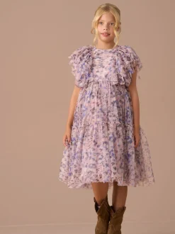 Angel & Rocket Pink Juliana Printed Frill Mesh Dress