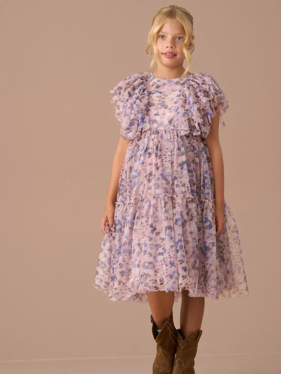 Angel & Rocket Pink Juliana Printed Frill Mesh Dress