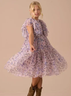 Angel & Rocket Pink Juliana Printed Frill Mesh Dress