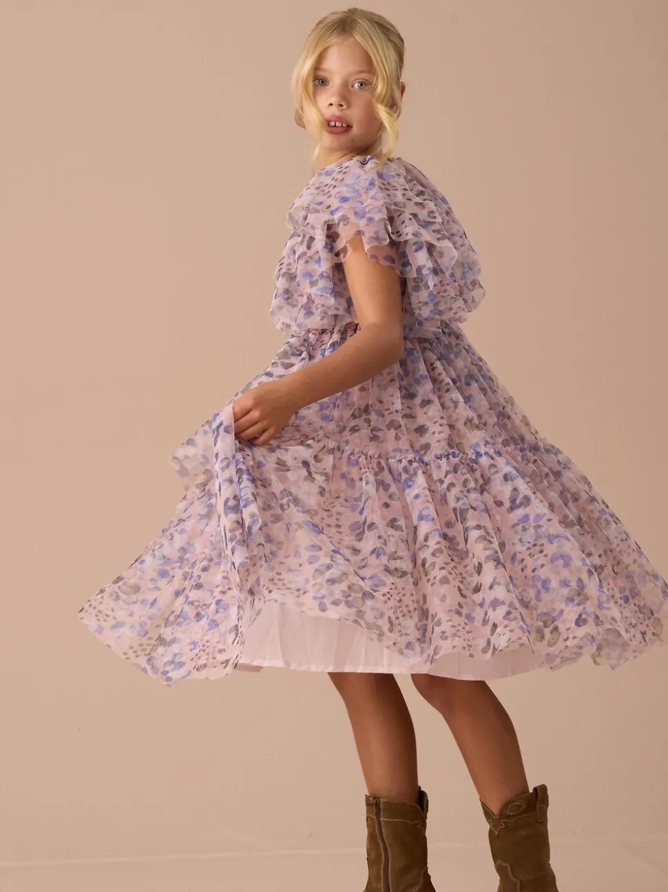 Angel & Rocket Pink Juliana Printed Frill Mesh Dress