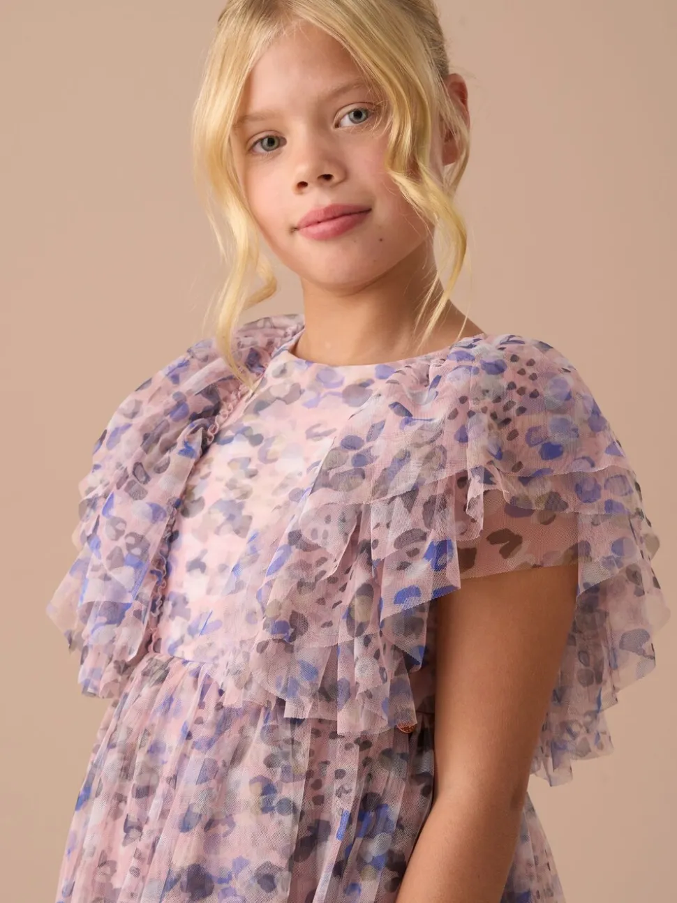 Angel & Rocket Pink Juliana Printed Frill Mesh Dress